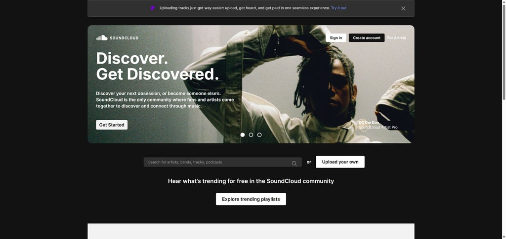 Soundcloud Creative Commons platform's main page