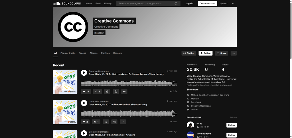 Soundcloud Creative Commonts results and preview page