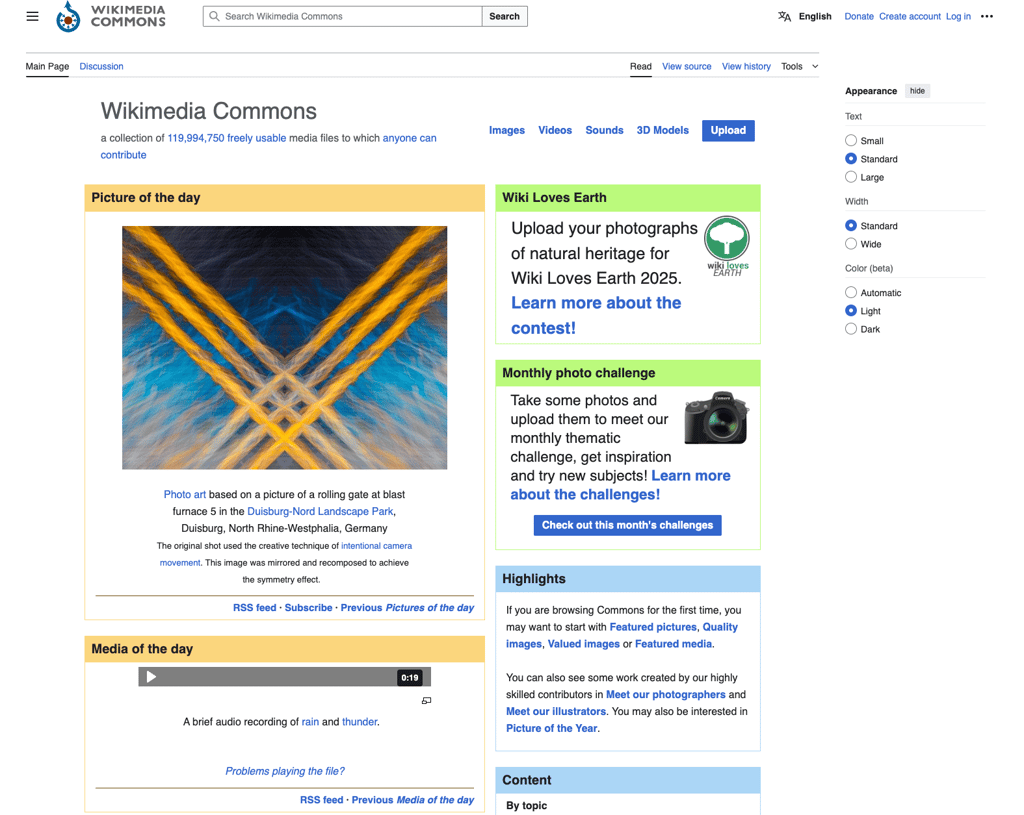 Wikimedia Commons is a great torrent site alternative for audio, video, and visual content