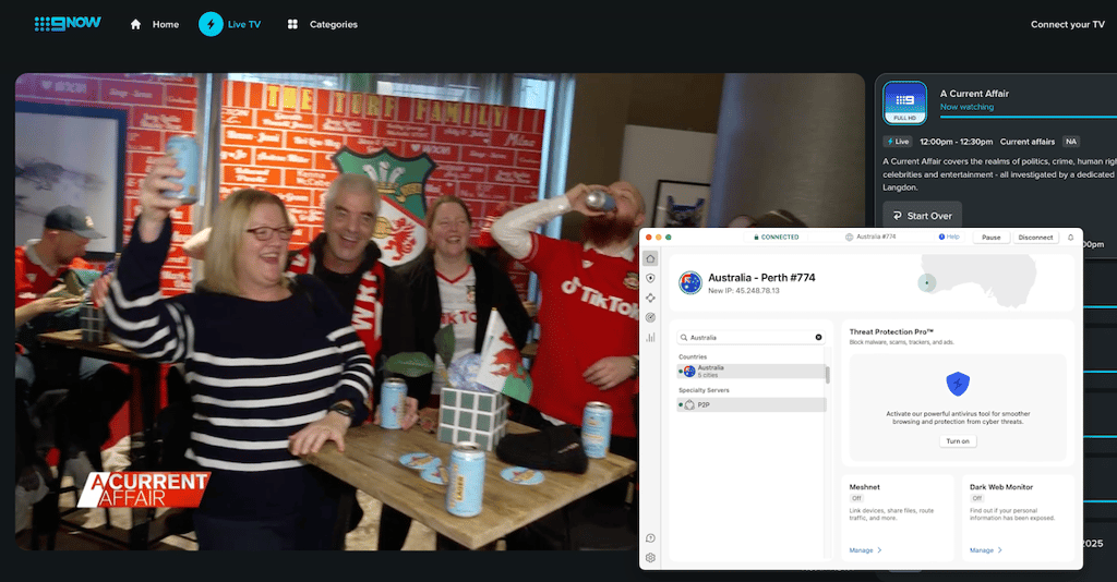 NordVPN unlocking 9Now Australia