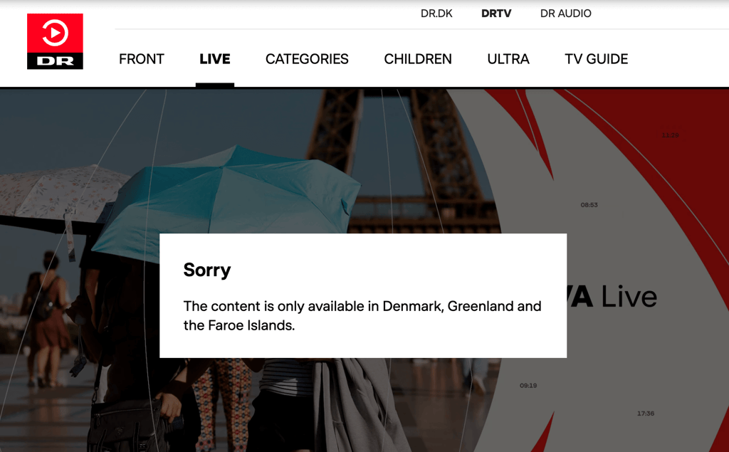 DR2 Live unavailable outside of Denmark error message