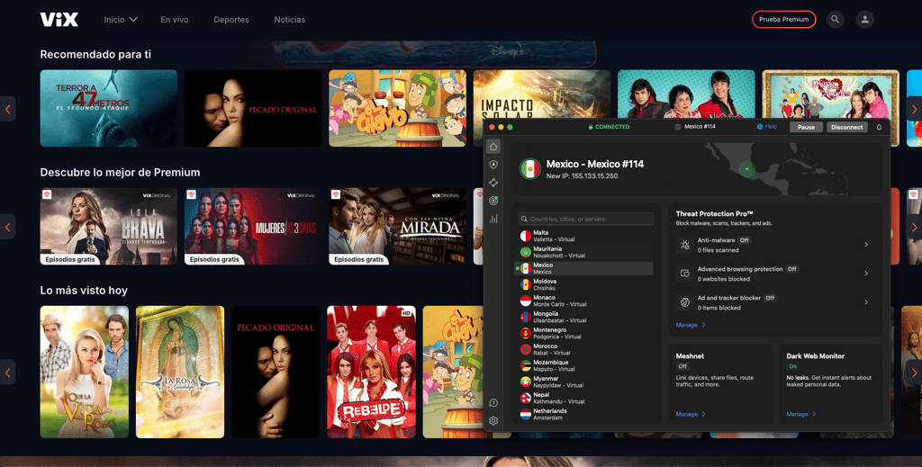 Vix Mexico unlocked with NordVPN
