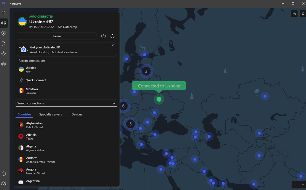 Connect to NordVPN Ukrainian server