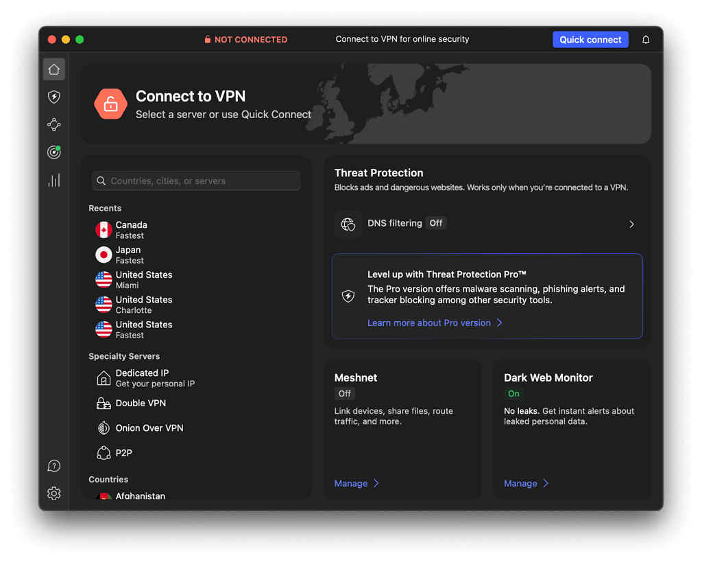 NordVPN macOS interface