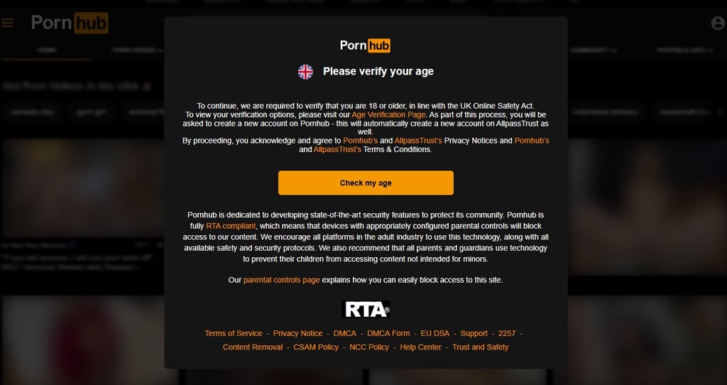PornHub age verification in the UK