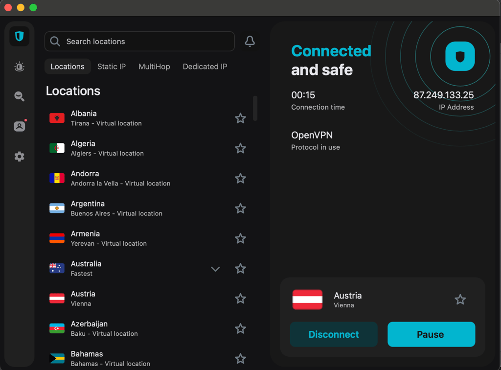 Surfshark macOS app interface