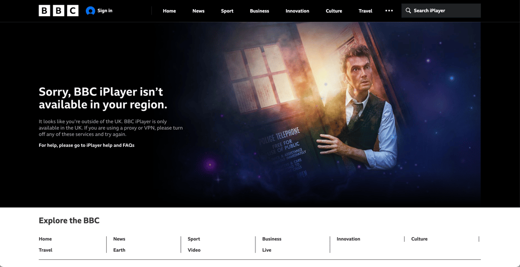 BBC iPlayer is unavailable outside the UK without a VPN