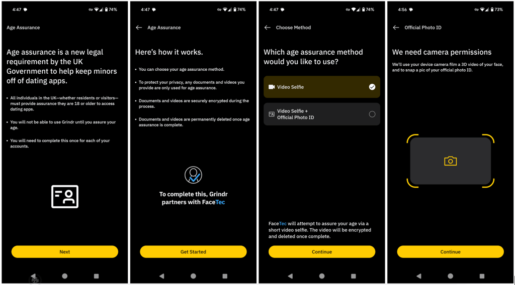 Grindr age verification request in the UK