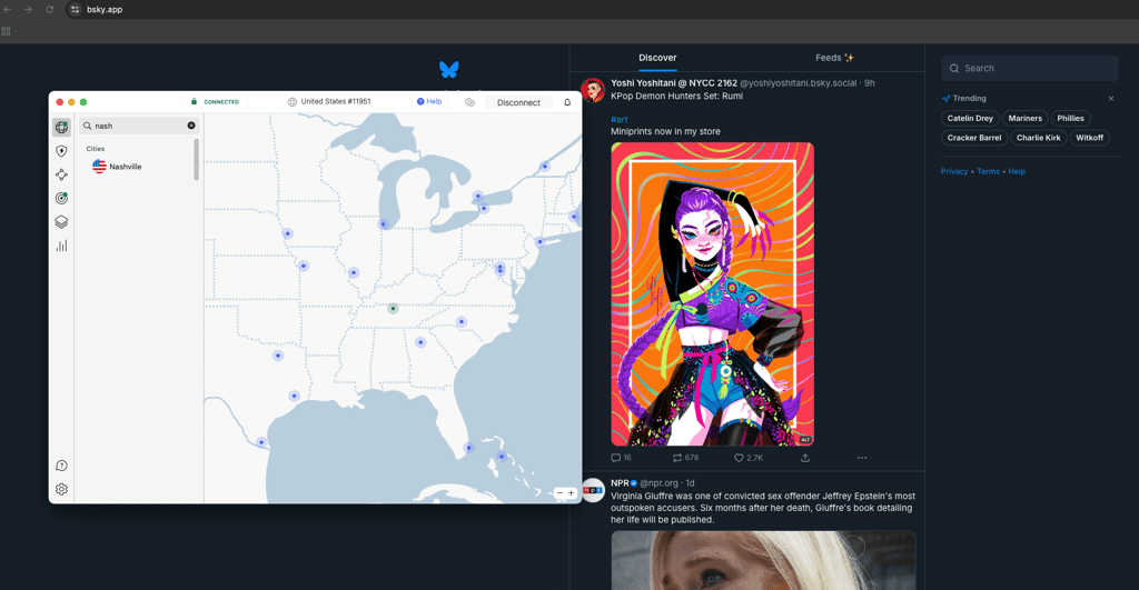NordVPN unblocking Bluesky in Mississippi