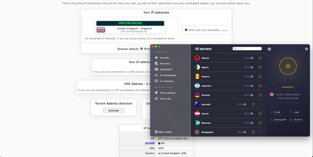 CyberGhost's leak test results