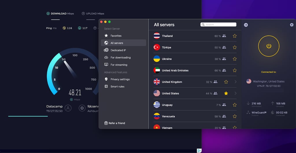 CyberGhost's speed test