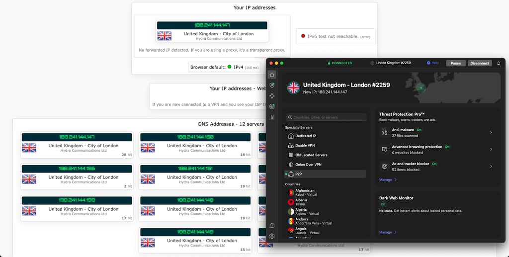 NordVPN's leaks test results