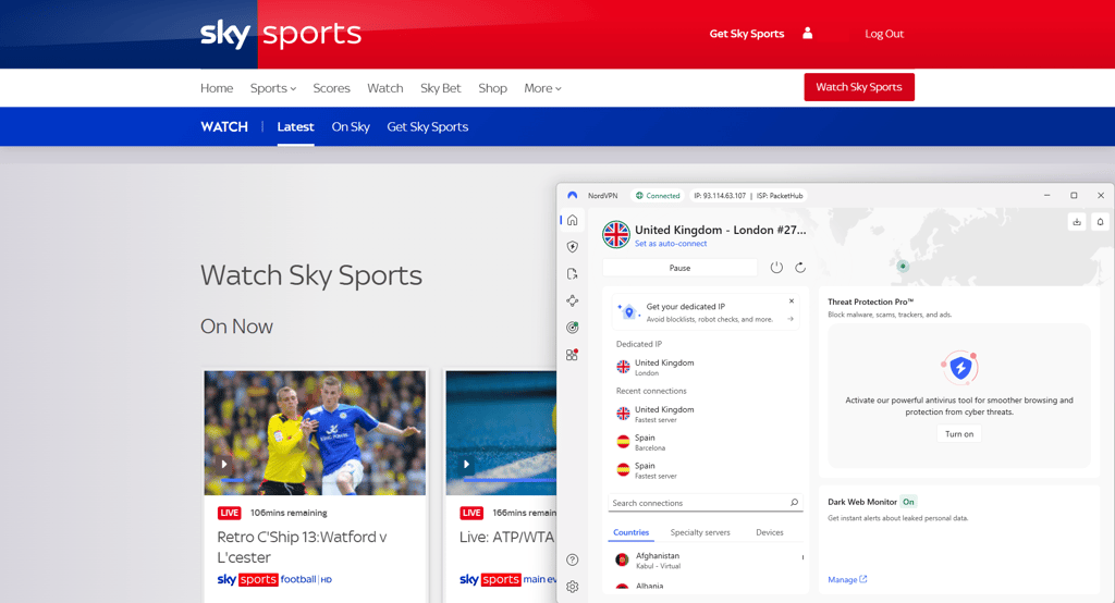 NordVPN unblocks Sky Sports streams