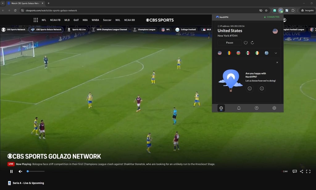 CBS Sports Golazo Network with NordVPN