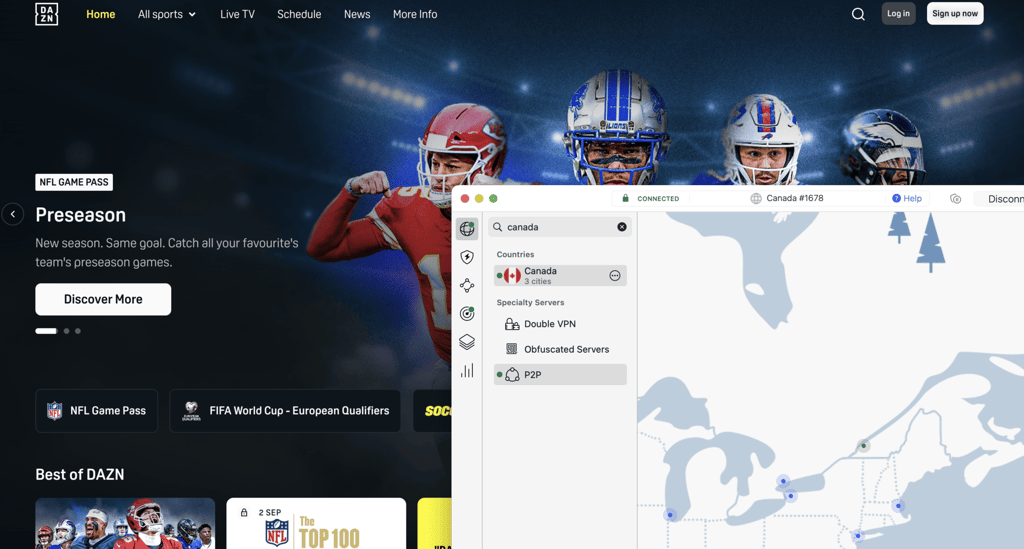 The cheapest way to watch out-of-market NFL games is by using Game Pass International on DAZN Canada