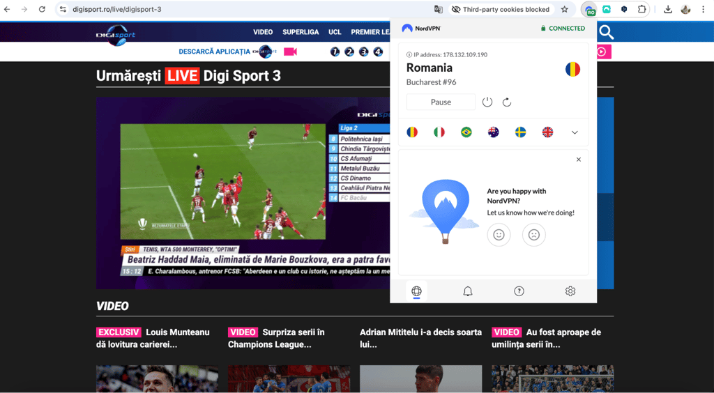 Digisport 3 unlocked with NordVPN