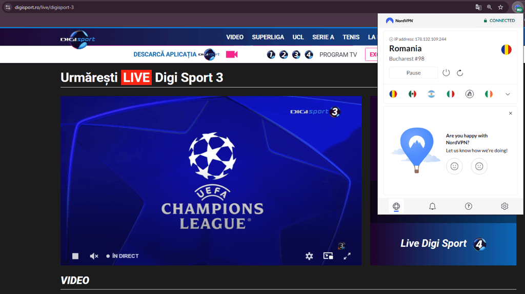 Digi sport with VPN