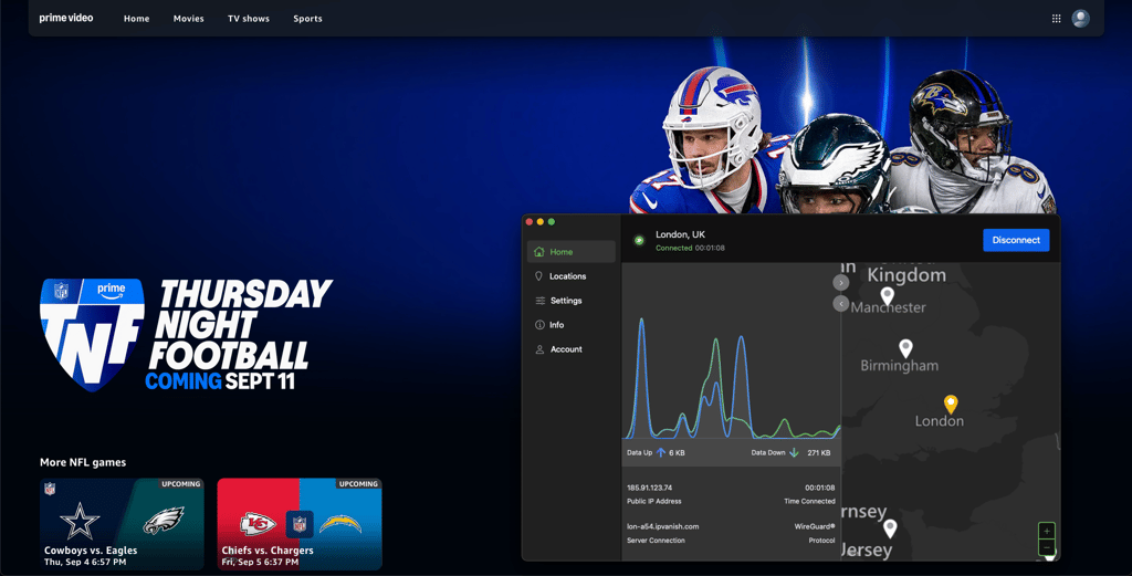 IPVanish unblocking NFL on Amazon Prime