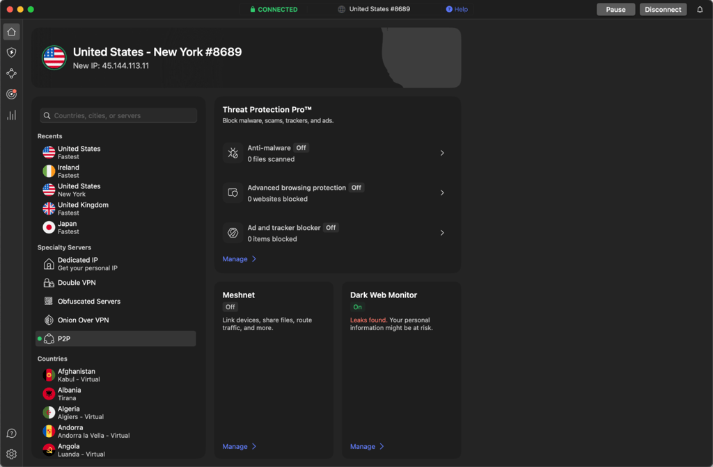 Connected to NordVPN's New York server to bypass Arizona porn blocks