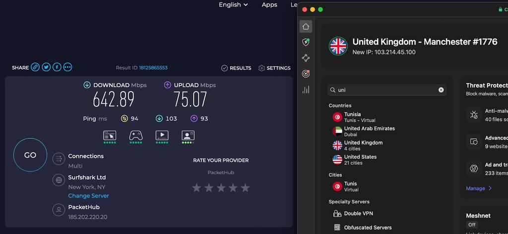 NordVPN's speed on a UK VPN server
