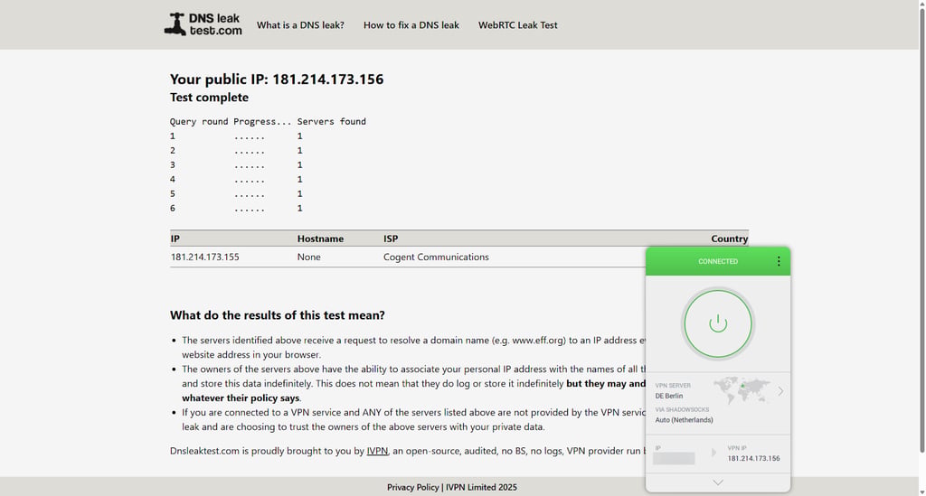 PIA didn't show any DNS leaks during my tests