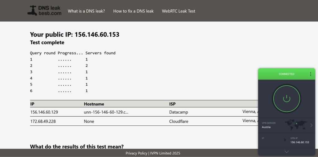 PIA DNS leak test