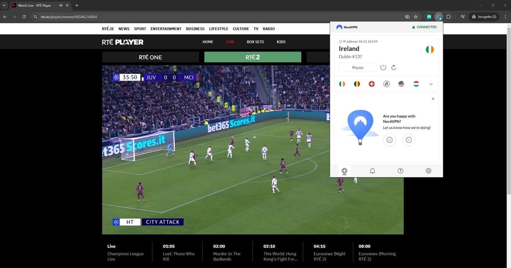 RTÉ 2 with NordVPN
