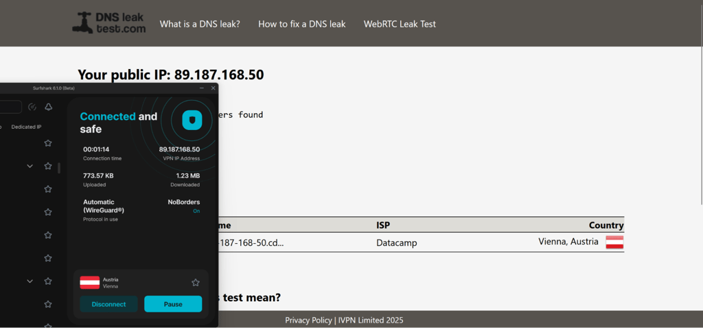 Surfshark DNS leak test