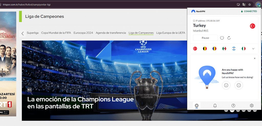 TRT Spor with NordVPN