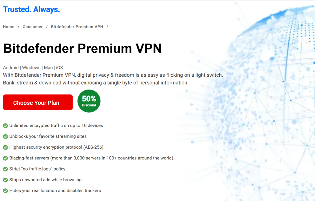 Bitdefender VPN deal page