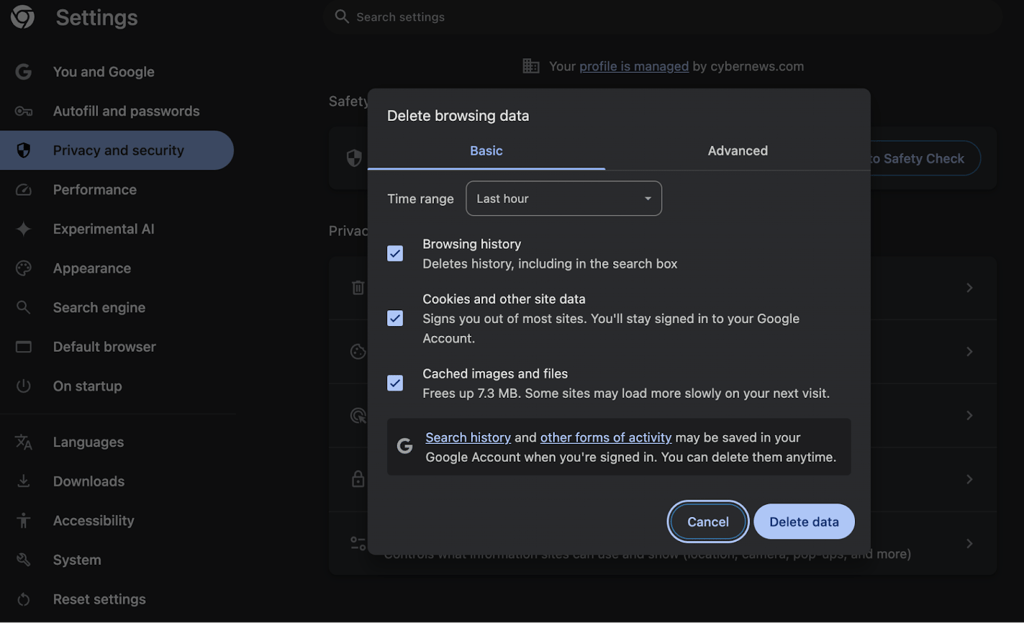 Clear your browser's cookies and cache