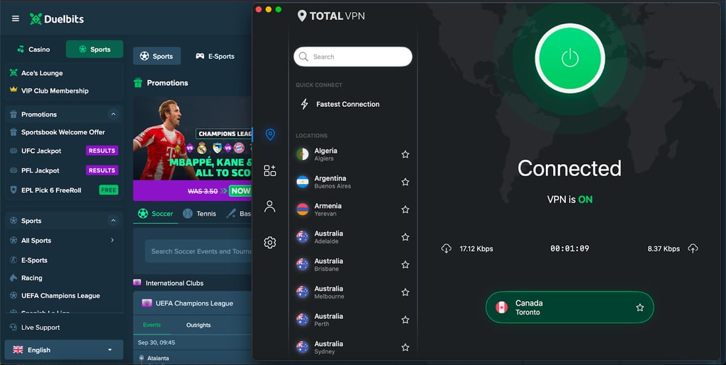Duelbits unblocked with TotalVPN