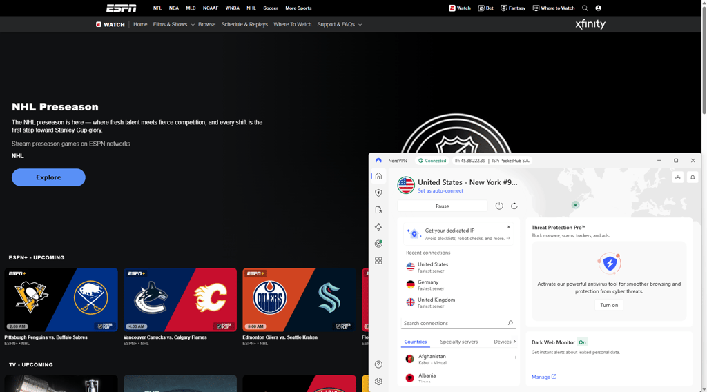 NHL on ESPN+ with NordVPN