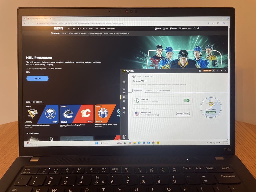 Bypass NHL blackouts on ESPN with Norton VPN