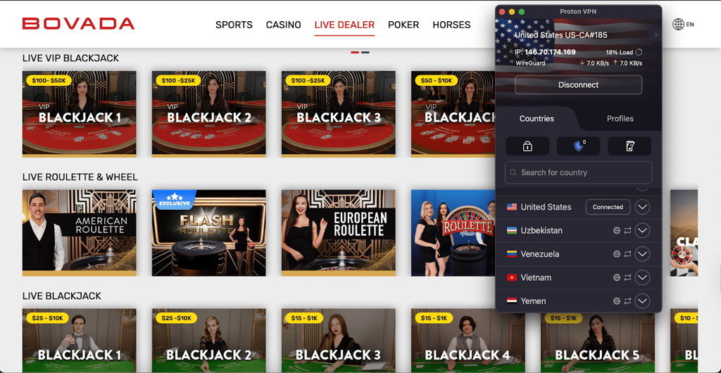 Proton VPN unblocks Bovada