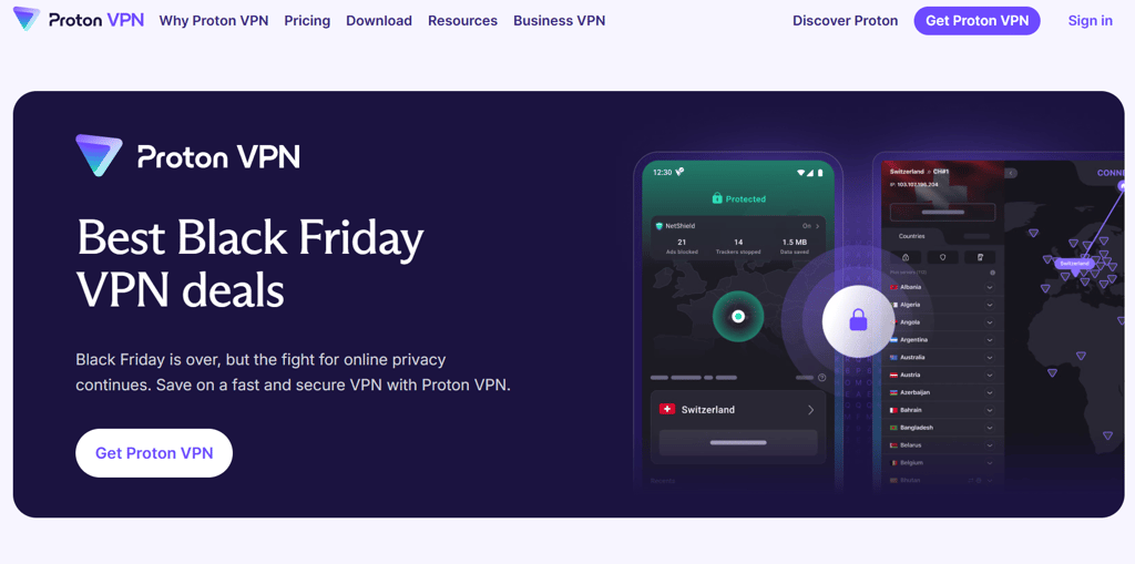 ProtonVPN Cyber Monday deal page