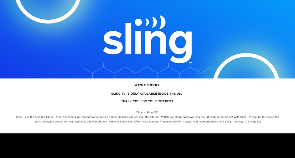 Sling TV geo-restriction message