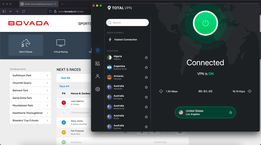 TotalVPN unblocks Bovada
