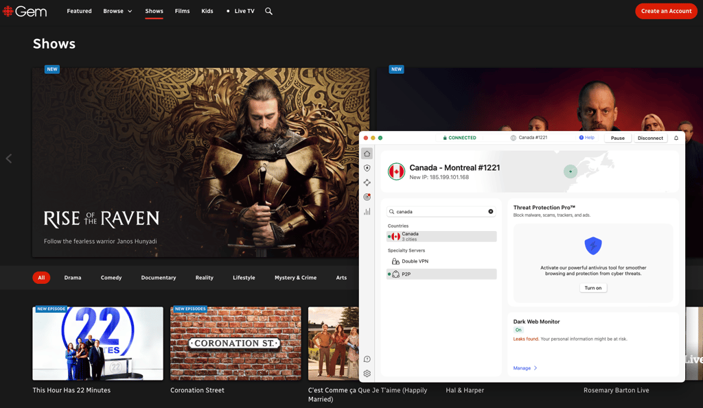 CBC Gem unblocked with NordVPN