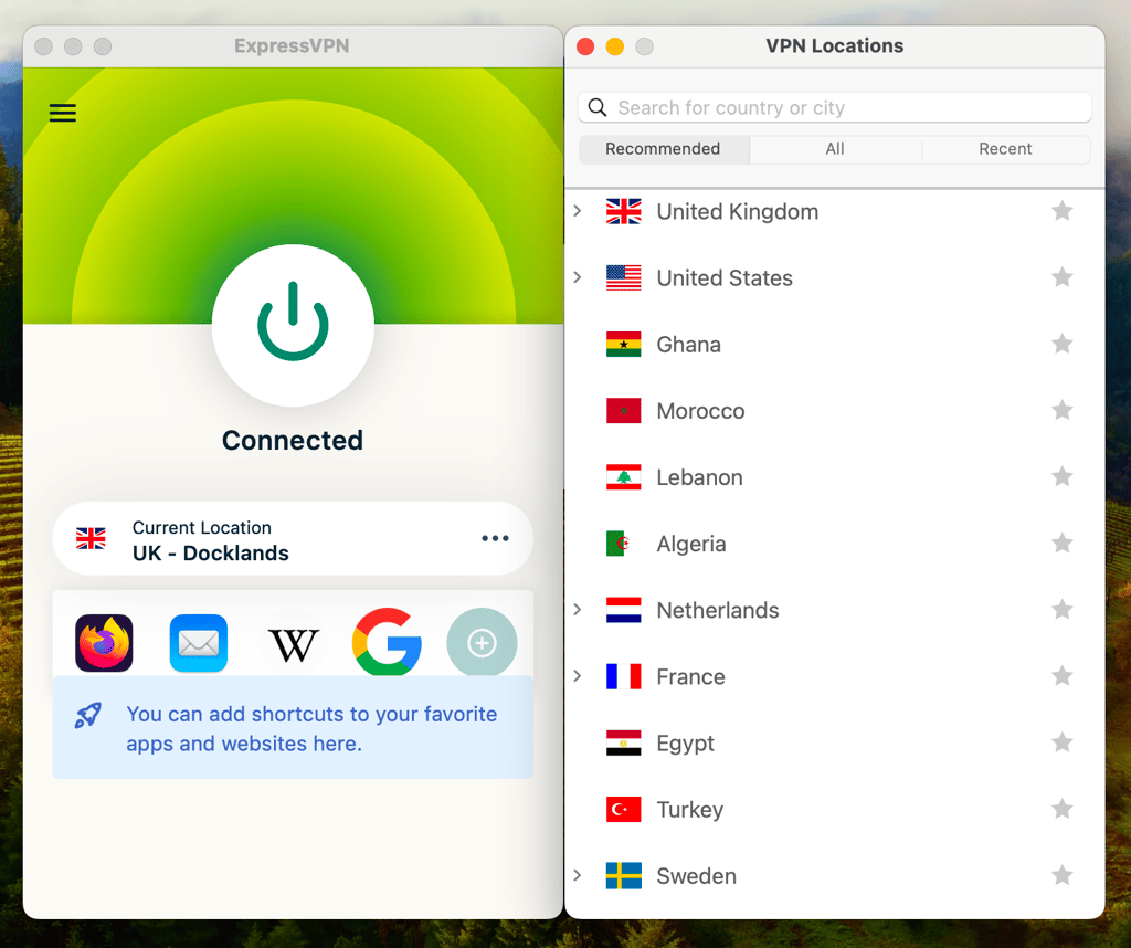 ExpressVPN server selection