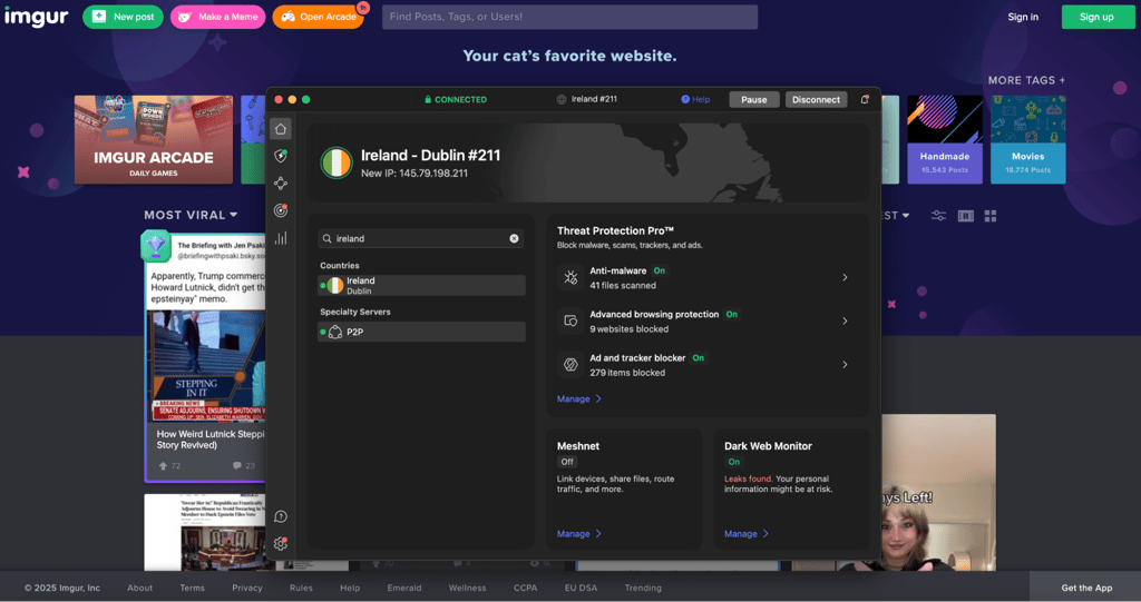 Accessing Imgur in the UK with NordVPN on an Irish VPN server