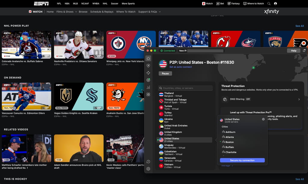 NHL unblocked with NordVPN