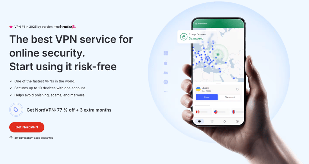 NordVPN's main web page