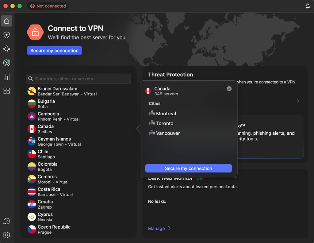 NordVPN servers on macOS