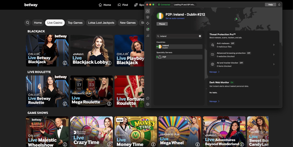 NordVPN servers in Ireland unblocked Betway