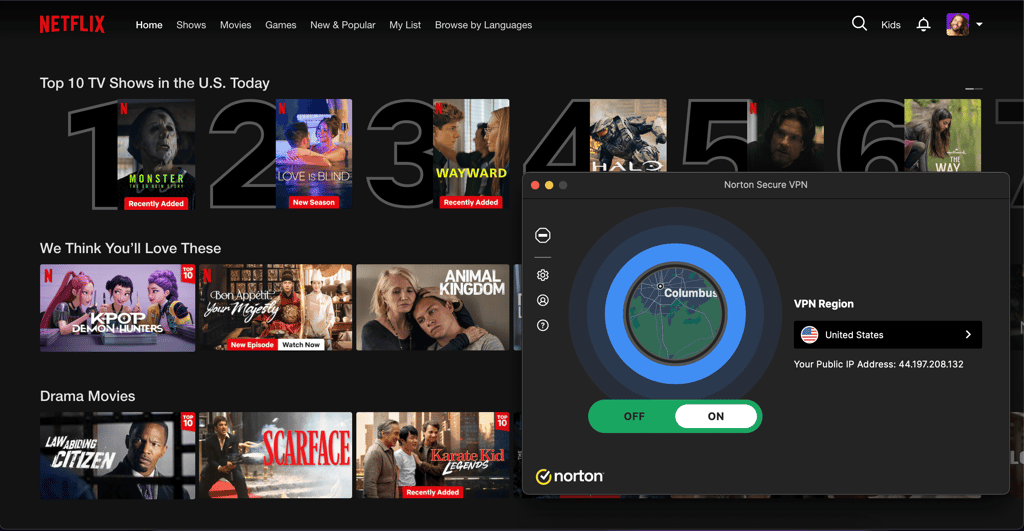 Norton VPN unlocked Netflix US library
