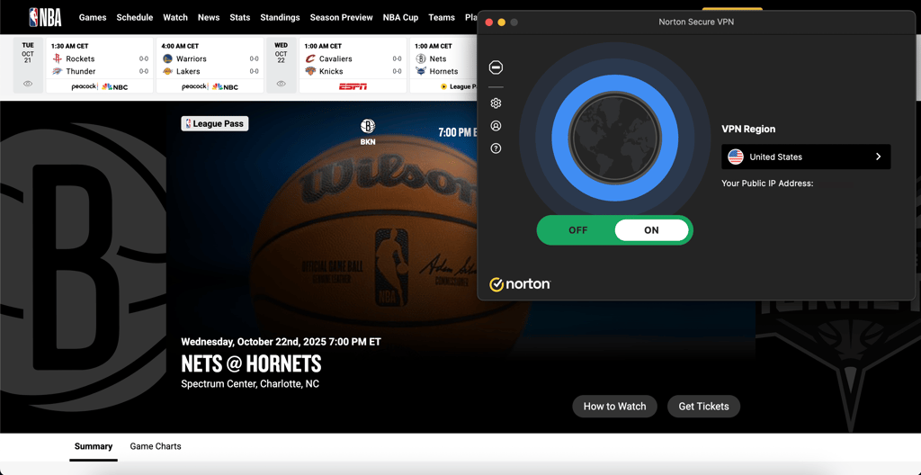 Norton VPN with NBA League Pass