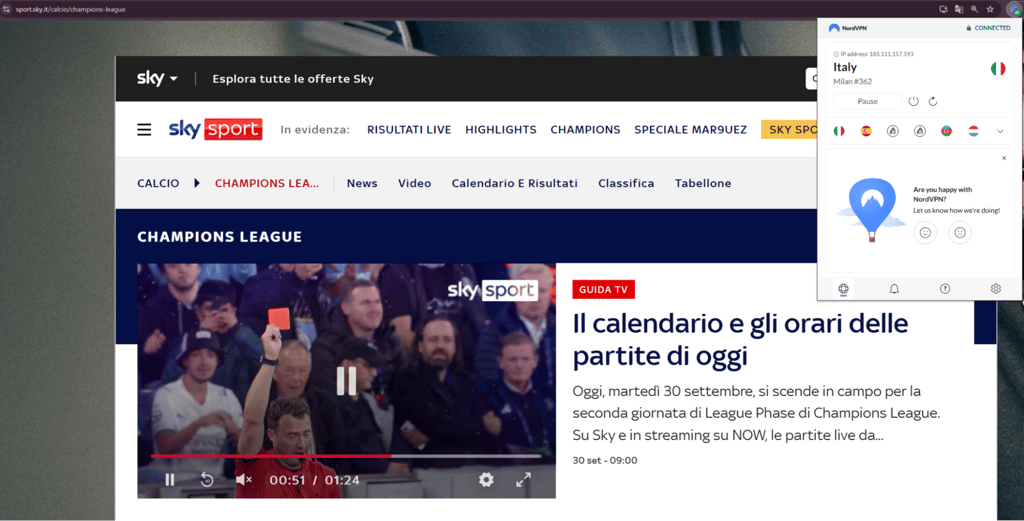ES Skysports with NordVPN