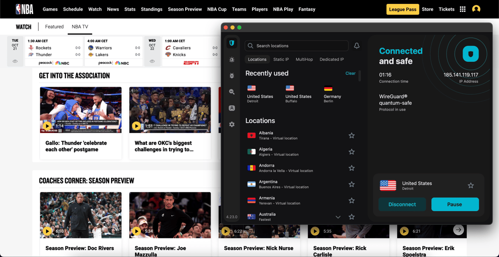 Surfshark with NBA League Pass