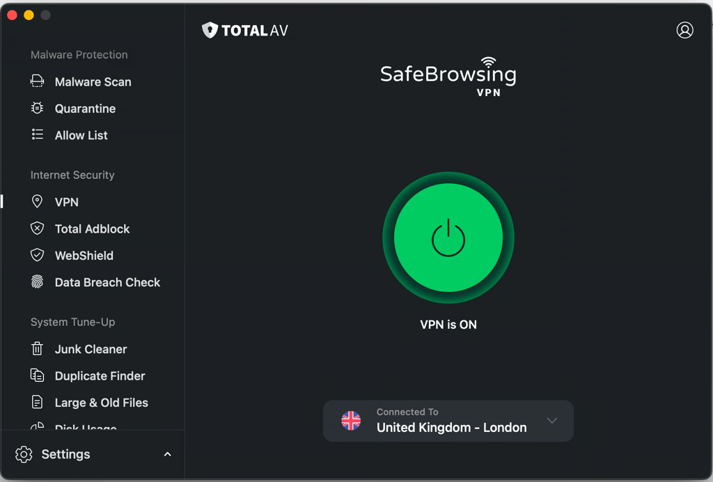 TotalVPN server connection